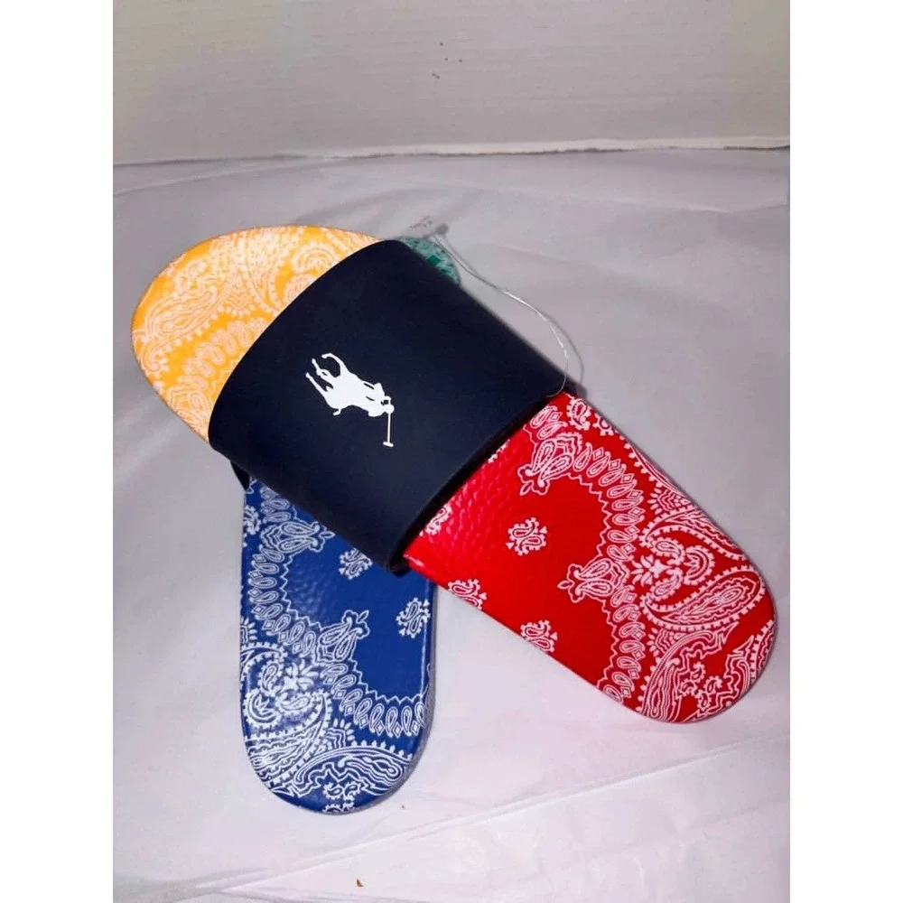 Polo Ralph Lauren Slides Mens 13 Bandana Paisley Multicolor Navy Sandals